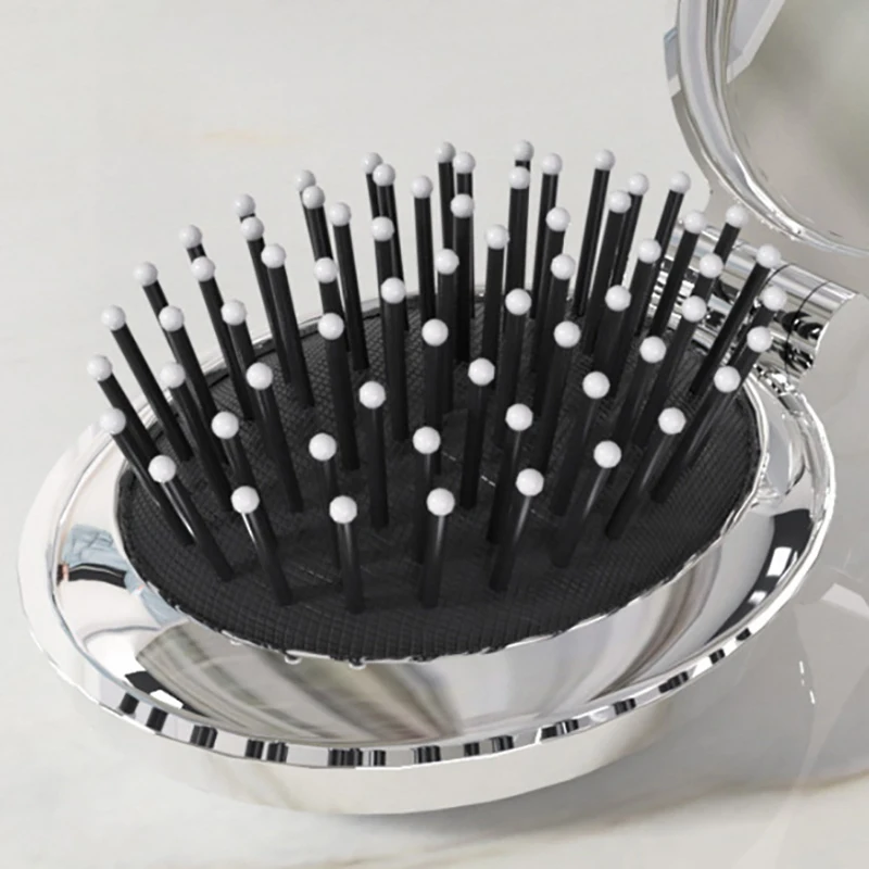 Hair Comb Portable Folding Mirrors Detangle Hair Brush Head Scalp Massage Makeup Mirror Hairdressing Styling Tool Anti Static