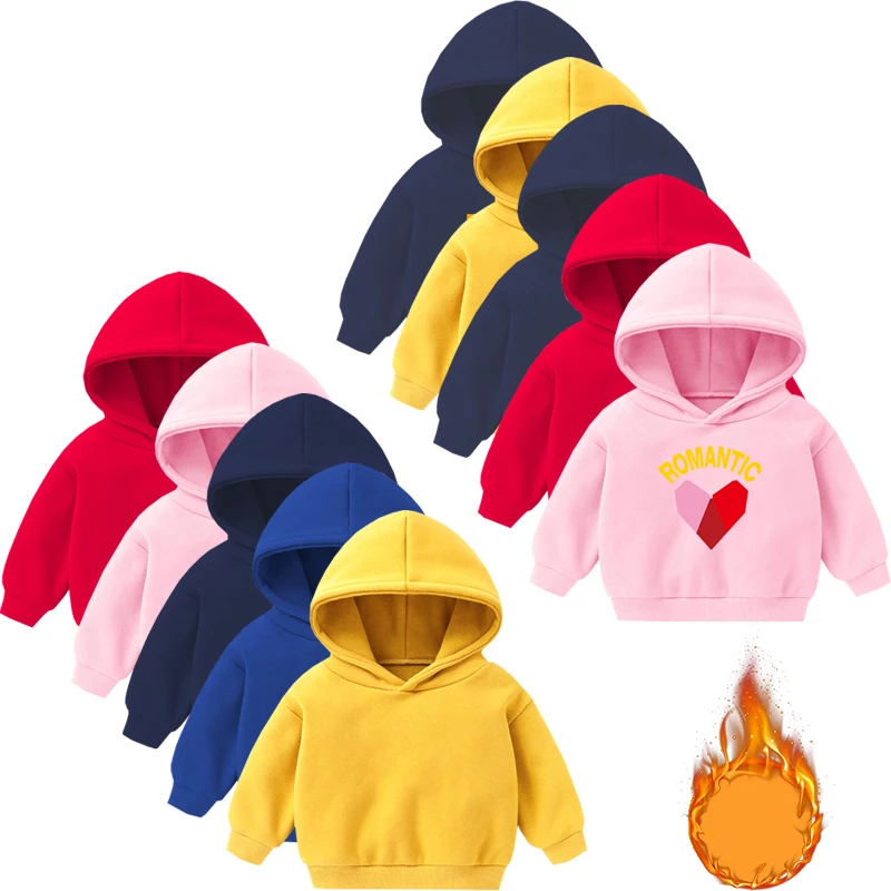 1pcs Boys Girls Thick Velvet Cartoon Tees Kids Solid Casual Fashion Warm Autumn Winter Sweatshirt Hoodie Baby Cloths Infant Tops