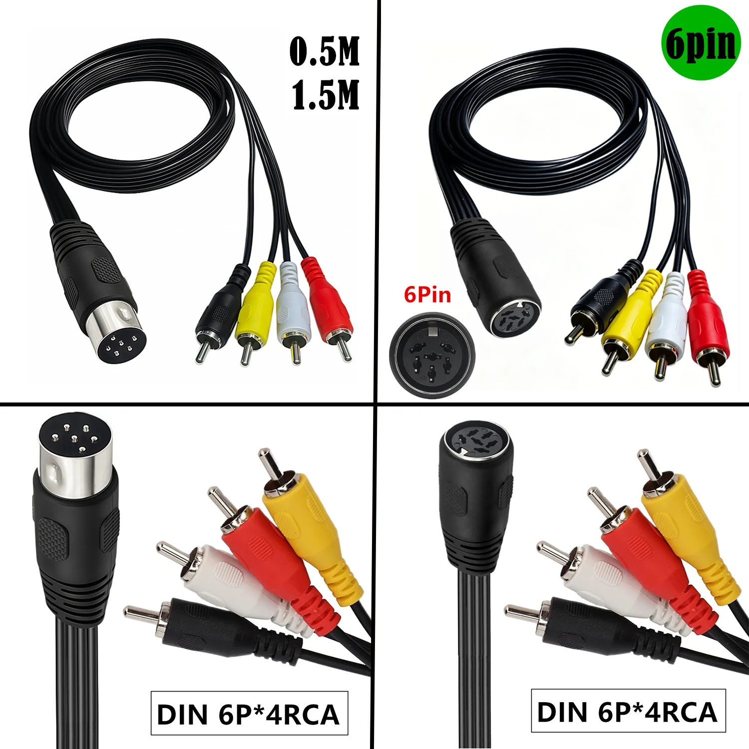 Image of Vergoldetes 6-Pin Mini-DIN-Stecker auf 4 RCA-Stecker AV-Audio-Video-Kabel, geschirmter Konverterkabel für Vintage-Stereoanlagen, DVD, TV, Projektor