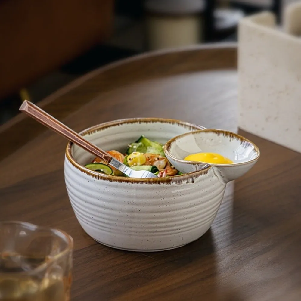 Japanese Style Single Ear Dipping Bowl Ceramic Creative Dumpling Plate Compartment Vintage Salad Bowl Kitchen Decor