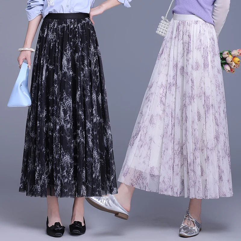 

Double-Sided Wear Floral Lace f Skirt Women's A-Line Long Dr High Waist Slimming Spring Summer New Sle Polyester Fiber