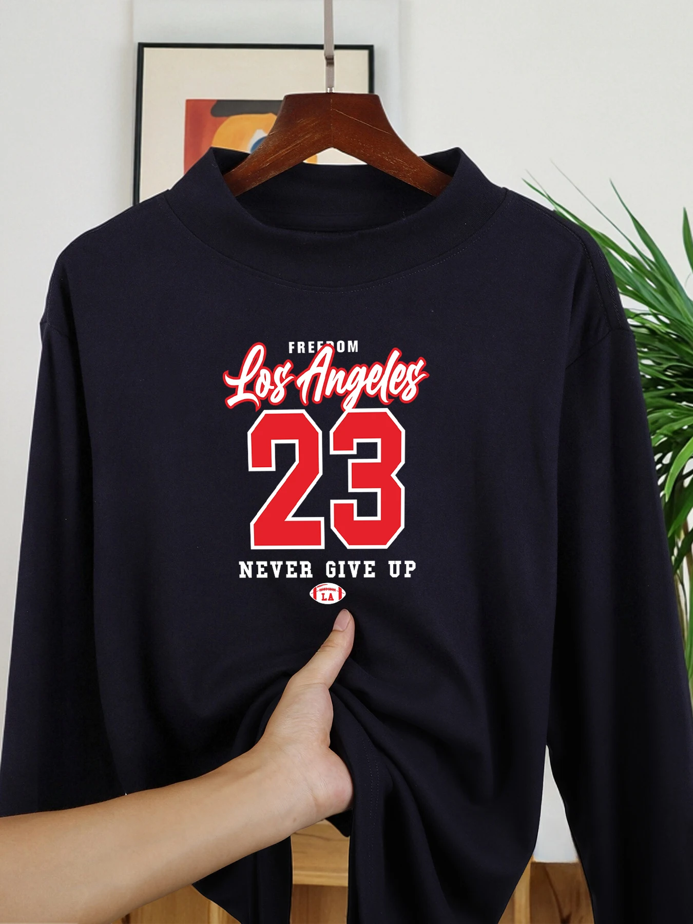 الحرية أبدا التخلي يطبع الرجال البلوز الرياضة الدافئة طويلة الأكمام قميص نصف عالية طوق قاع تي شيرت الخريف الشتاء بلايز