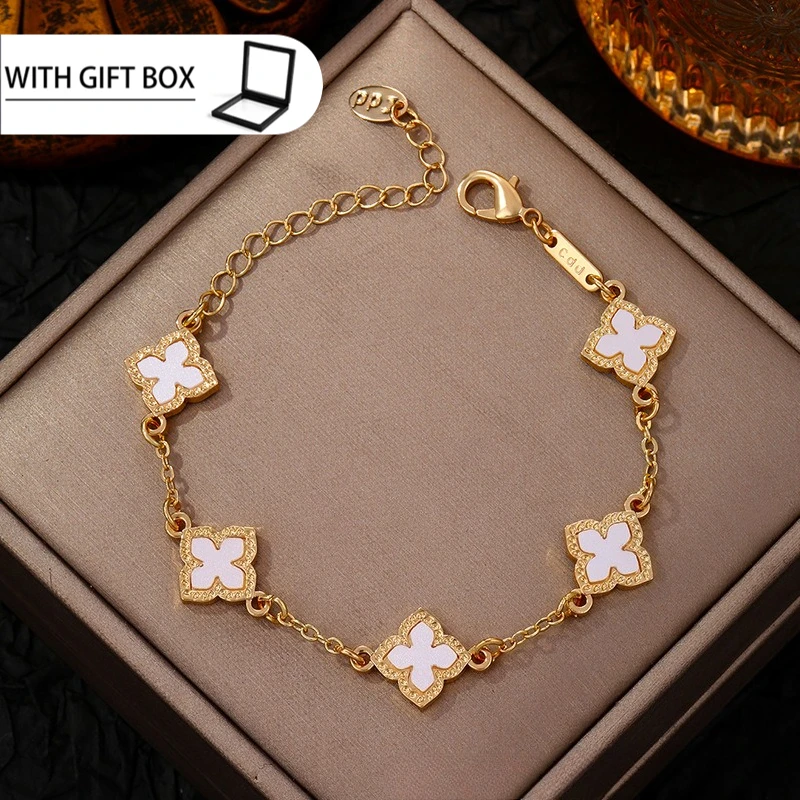 Einseitiges, mit Glücksklee überzogenes Armband für Damen, modischer, minimalistischer Stil, frisch, süß, vielseitig, Datumsaccessoire