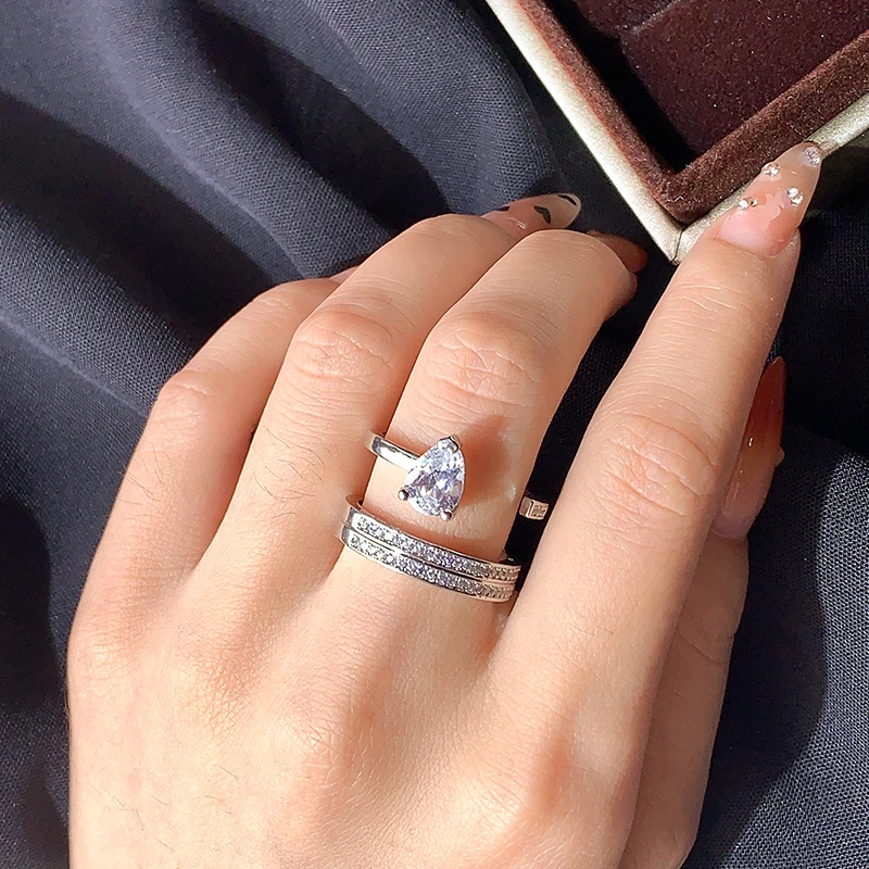 جديد سيدة خاتم الزواج الزركون خواتم فضية اللون للنساء موضة الزفاف المشاركة مجوهرات الطرف الديكور أشياء غريبة