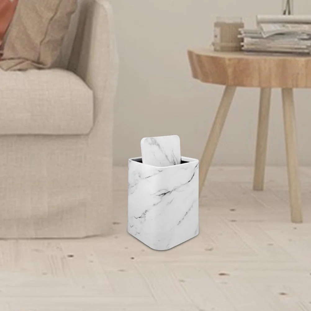 Marble Pattern Trash Can Lid Garbage Container Waste Paper Basket Plastic Bathroom Living Room Kitchen Elegant Design