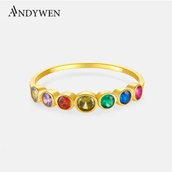 ANDYWEN 925 Sterling Silver Rainbow Colorful 7 Zircons Rings Women Circle Rock Punk European Jewelry in 2020 Fine Jewelry