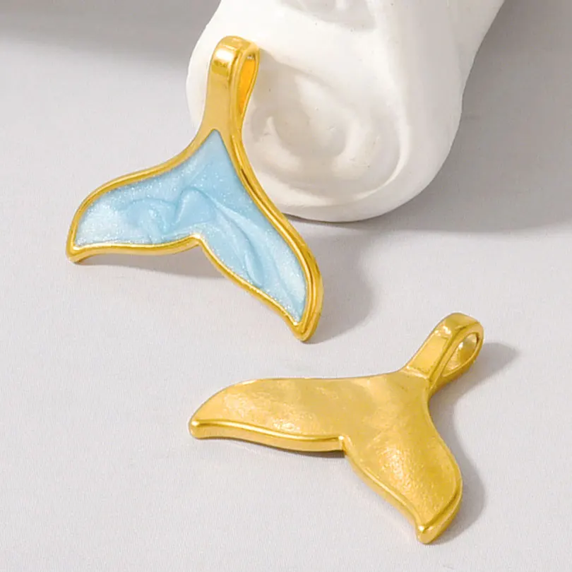 1/4pcs Fish Tail Pendant Blue/Green Enamel Stainless Steel Animal Charms For Jewelry Making Supplies Sea Pendant DIY Necklaces