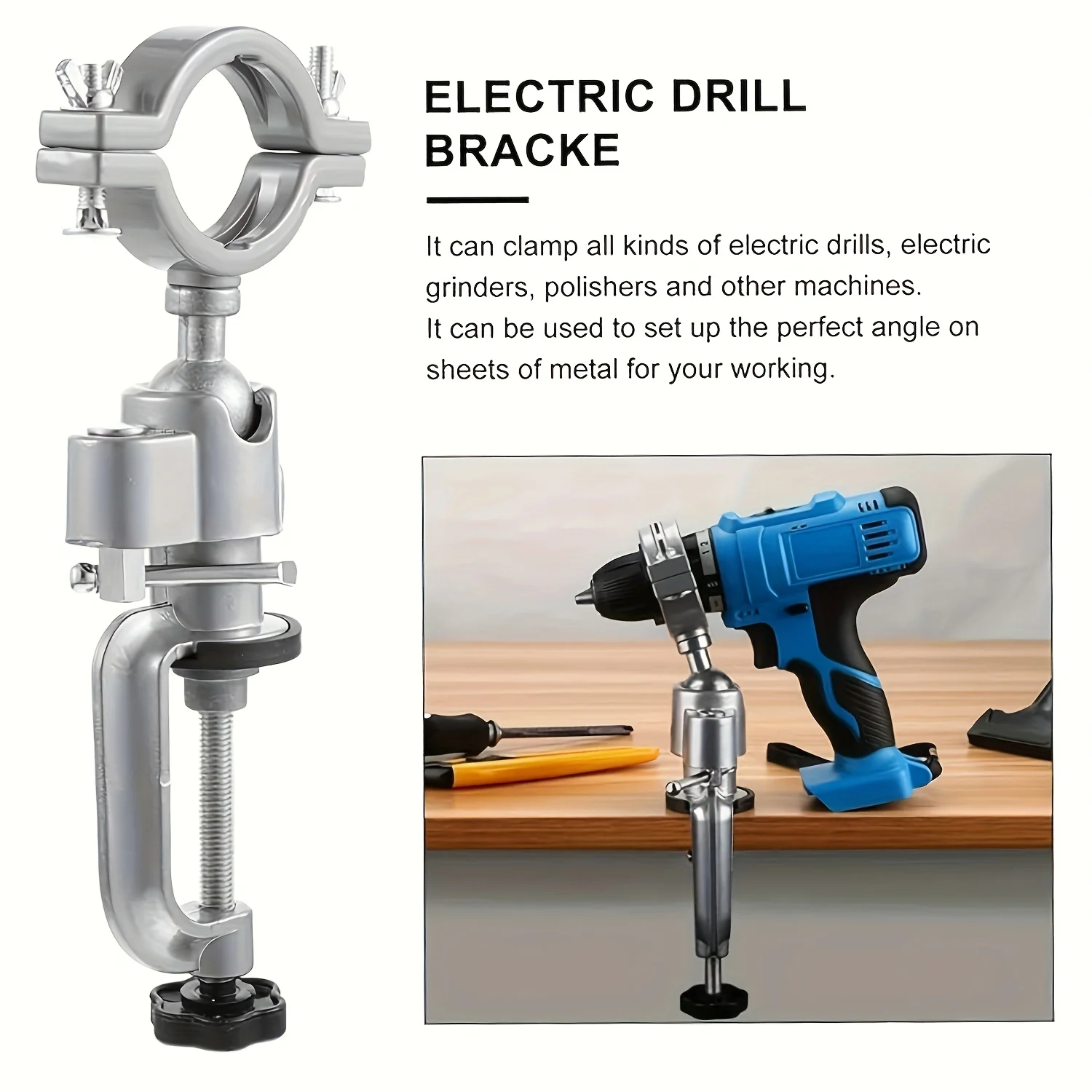 Universal Electric Drilling Machine Grinder Bracket, Table Vise, Rotary Vise with 360° Adjustable Aluminum Drilling Fixture