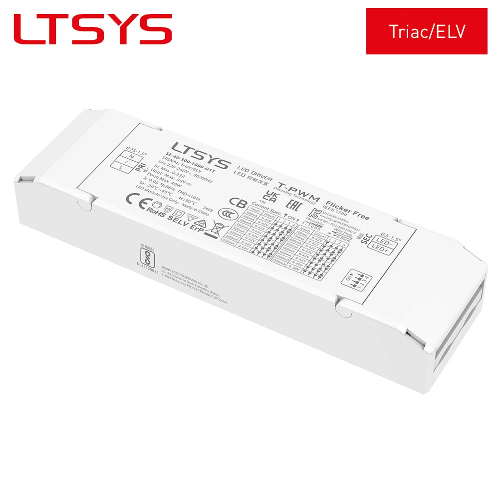 LTSYS 40W 30W Triac Dimmable LED Driver AC220-240V Input 150-1050mA Constant Current Output Power T-PWM Dimming Flicker-Free