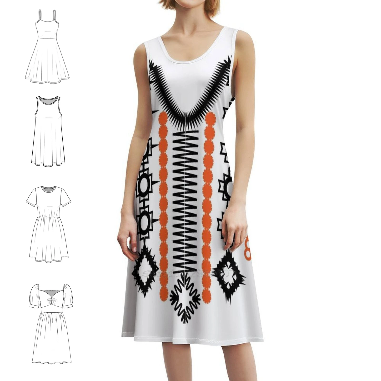 

Геометрический этнический узор, вышивка шеи, дизайн для корейского стиля, повседневное платье для женщин, простые повседневные офисные женские платья