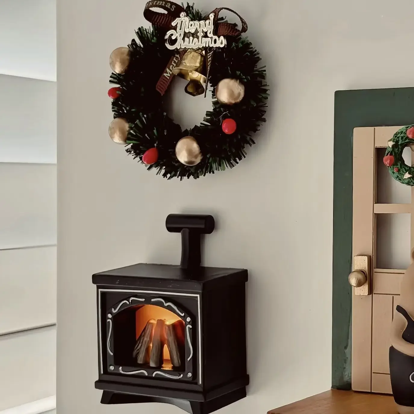 2pc Set Fridge Magnet Christmas Garland LED Fireplace Resin Refrigerator Magnet Whiteboard Sticker Christmas Home Decoration