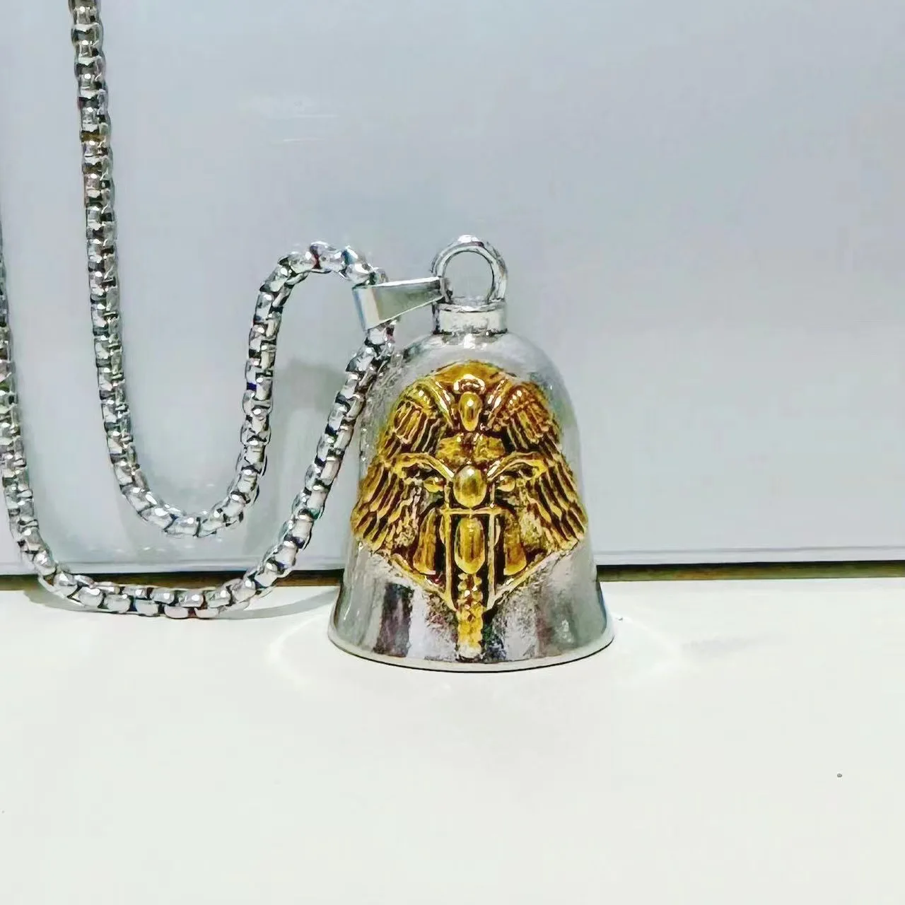Fashionable Angel Wings Motorcycle Bell Pendant Keychain Punk Rock Men's Riding Party Amulet Exorcism Jewelry image 2