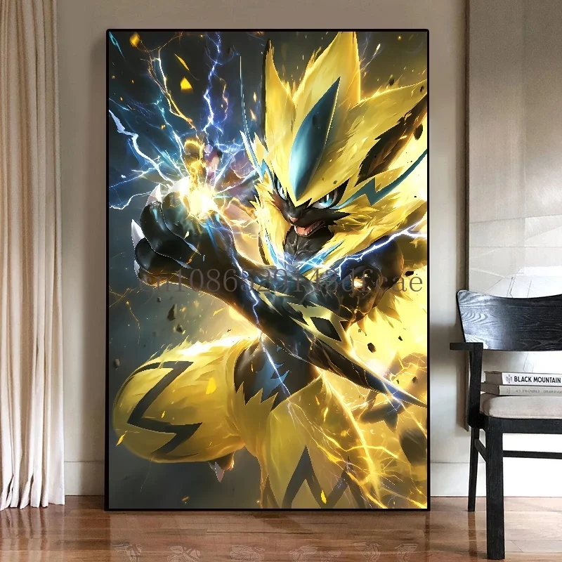 Classic Pokemon HD Canvas Painting Anime Figures Zeraora Poster Print Watercolor Wall Art Picture Modern Home Decor Kids Gifts