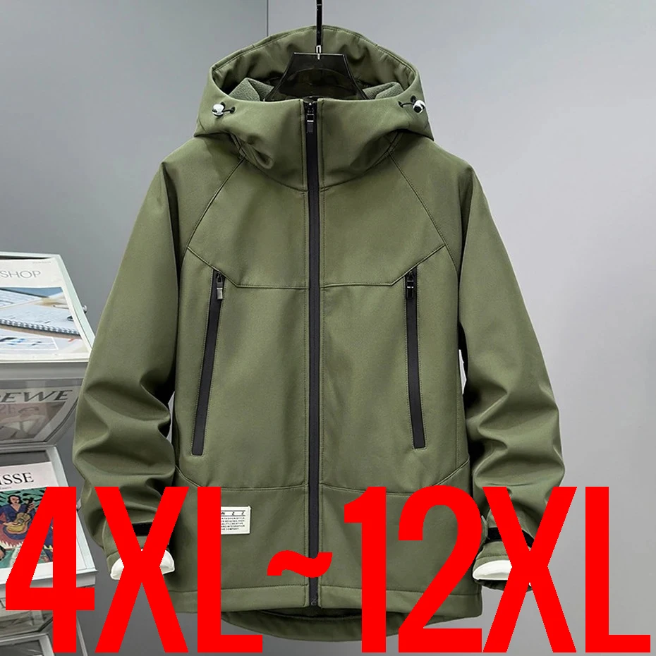 Extra Big Size 13XL Men's Autumn Jacket Hooded Zip Up Waterproof Windbreaker Coat Male Plus Large Fleece Fishing 4xl 5xl 6xl 7xl