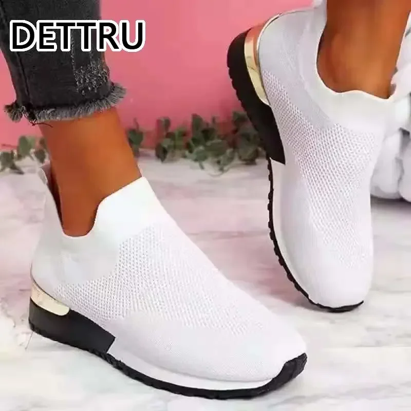 DETTRU Zapatillas Mujer 2022 Trendy Mesh Platform Sneakers Socks Shoes Tenis Feminino Breathable Casual Sports Shoes Women Flats