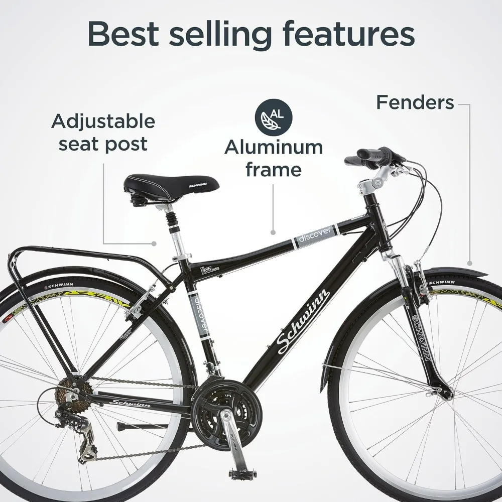 Discover Adult Hybrid Bike for Men and Women, 700c Wheels, 21-Speeds, Step-Through or Step-Over Frame