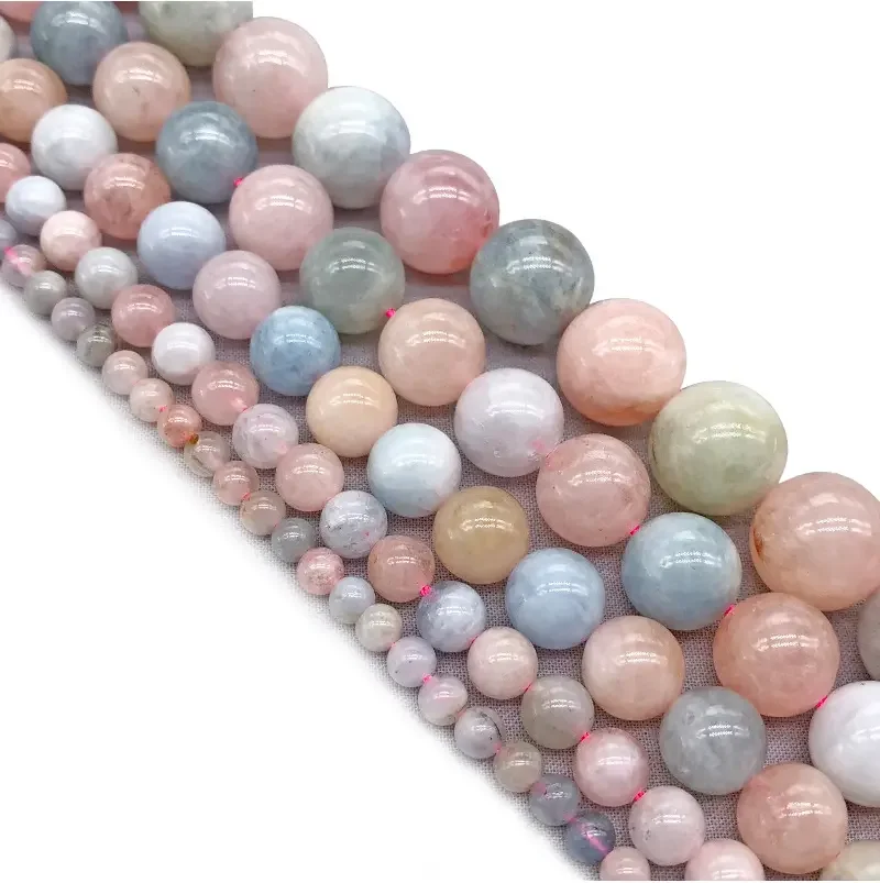 Genuine Natural Morganite Beads Stone Round Smooth 6/8/10MM Pink Beryls Loose Beads Gemstone For DIY Bracelet Jewelry Making