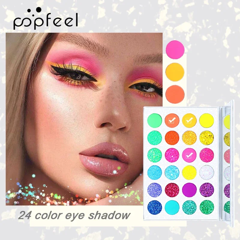 24 Colors Bright Colorful Pigmented Eyeshadow Palette Glitter Long Lasting Blendable Make Up Cosmetics Gift Kit