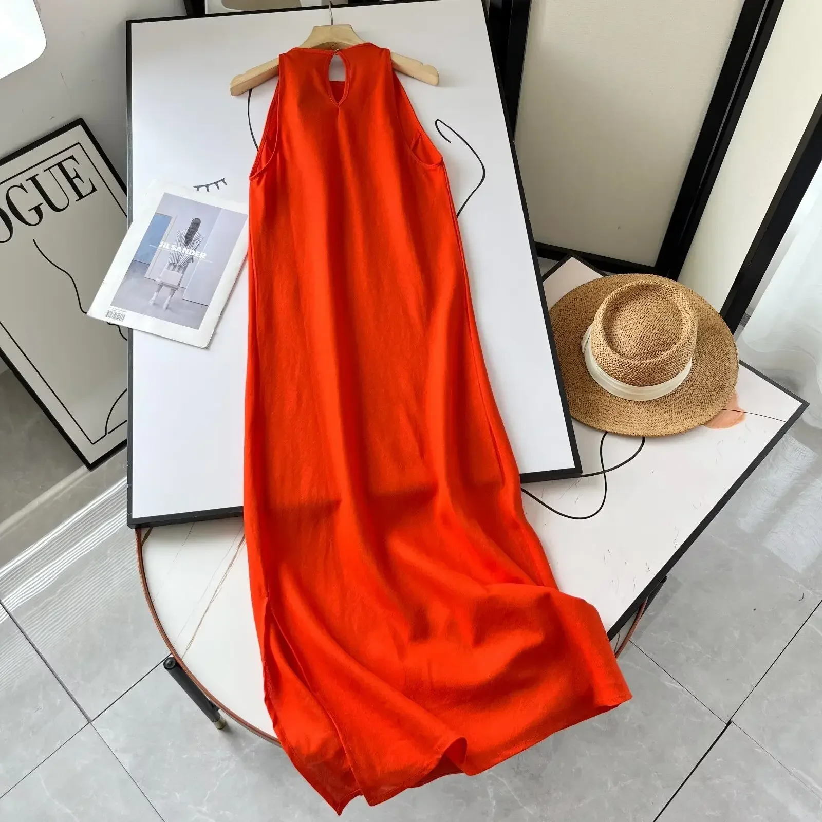 Women's 2023 Chic and Stylish Two-color Slim Fit Dress With Slit and Long Suspender Dress Retro Thin Shoulder Strap Female Dress