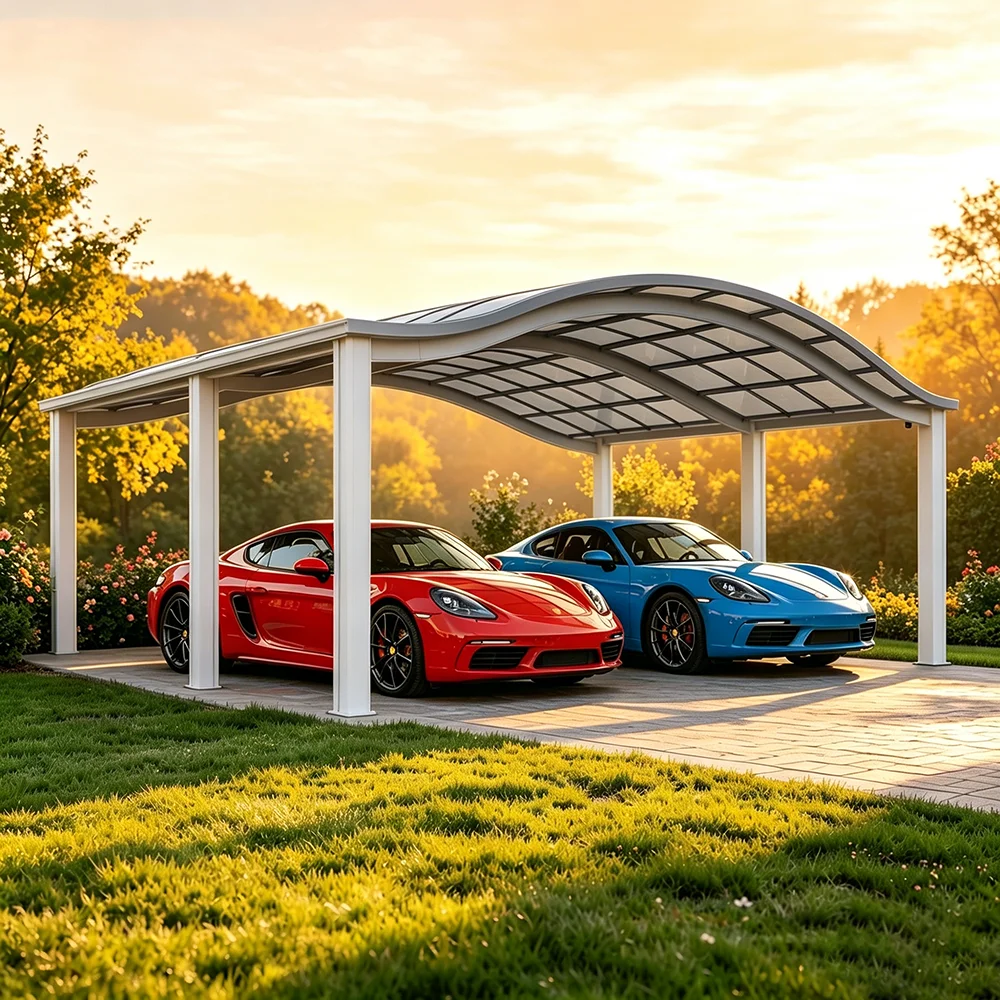 Luxury Aluminum Carport with Arched Roof, Weatherproof Outdoor Parking Shelter for Driveway & Residential Household Use