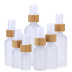 Botella esmerilada con tapa de bambú, espray de vidrio vacío para aceite esencial, Perfume, botella de muestra de viaje, 5x10x5ml-100ml