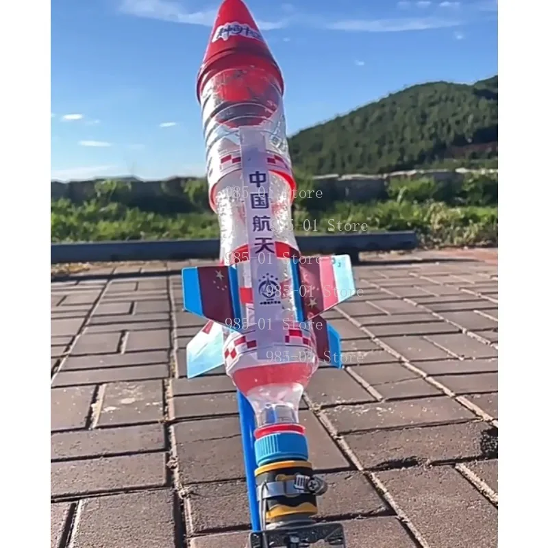 Water rocket launcher with parachute, a full set of production materials, handmade by children DIY