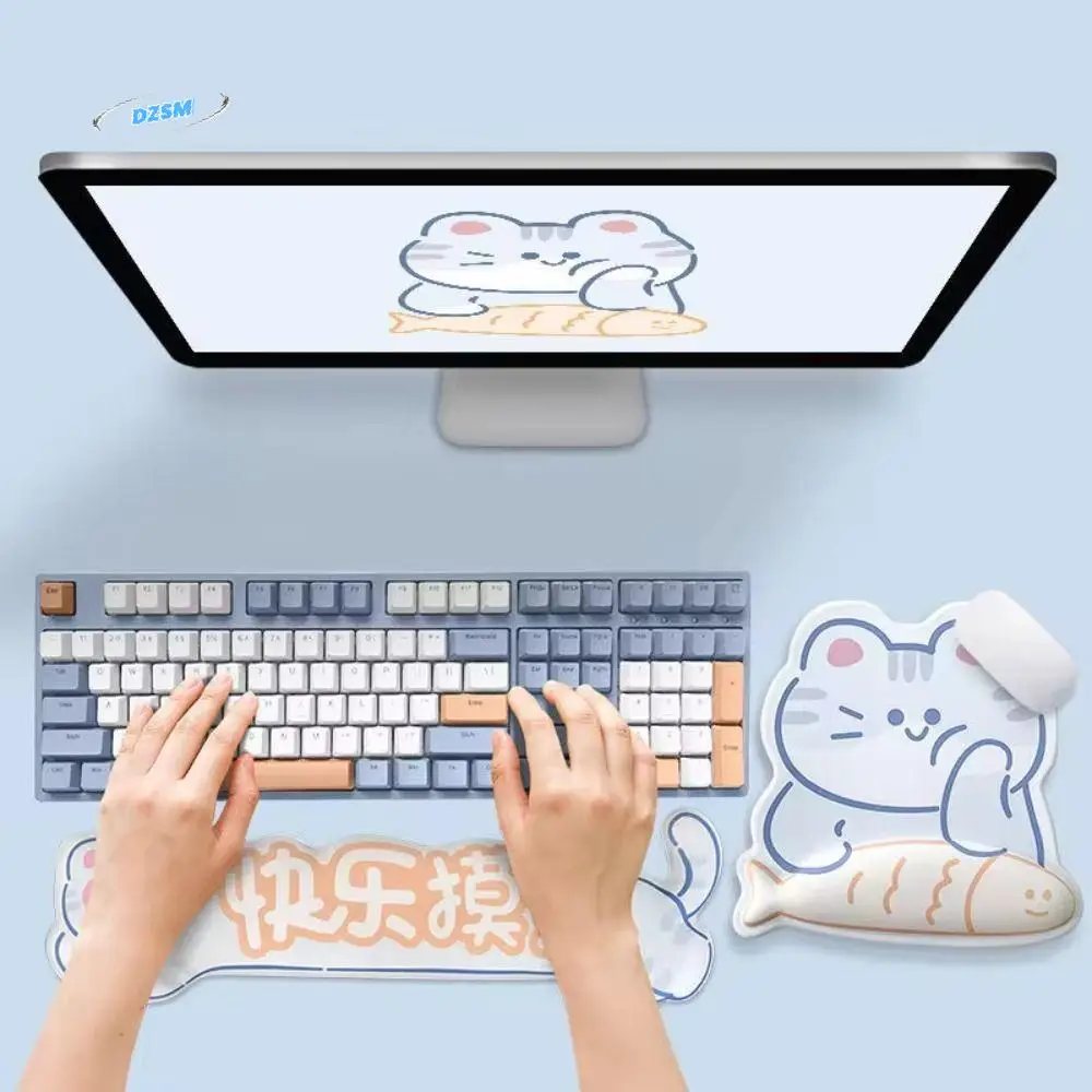 

Ergonomic Cat&Fish Mouse Pad Hand Support Non-Slip Cartoon Cat Keyboard Pad Wrist Rest Silicone Anti-skid Mouse Pad Home