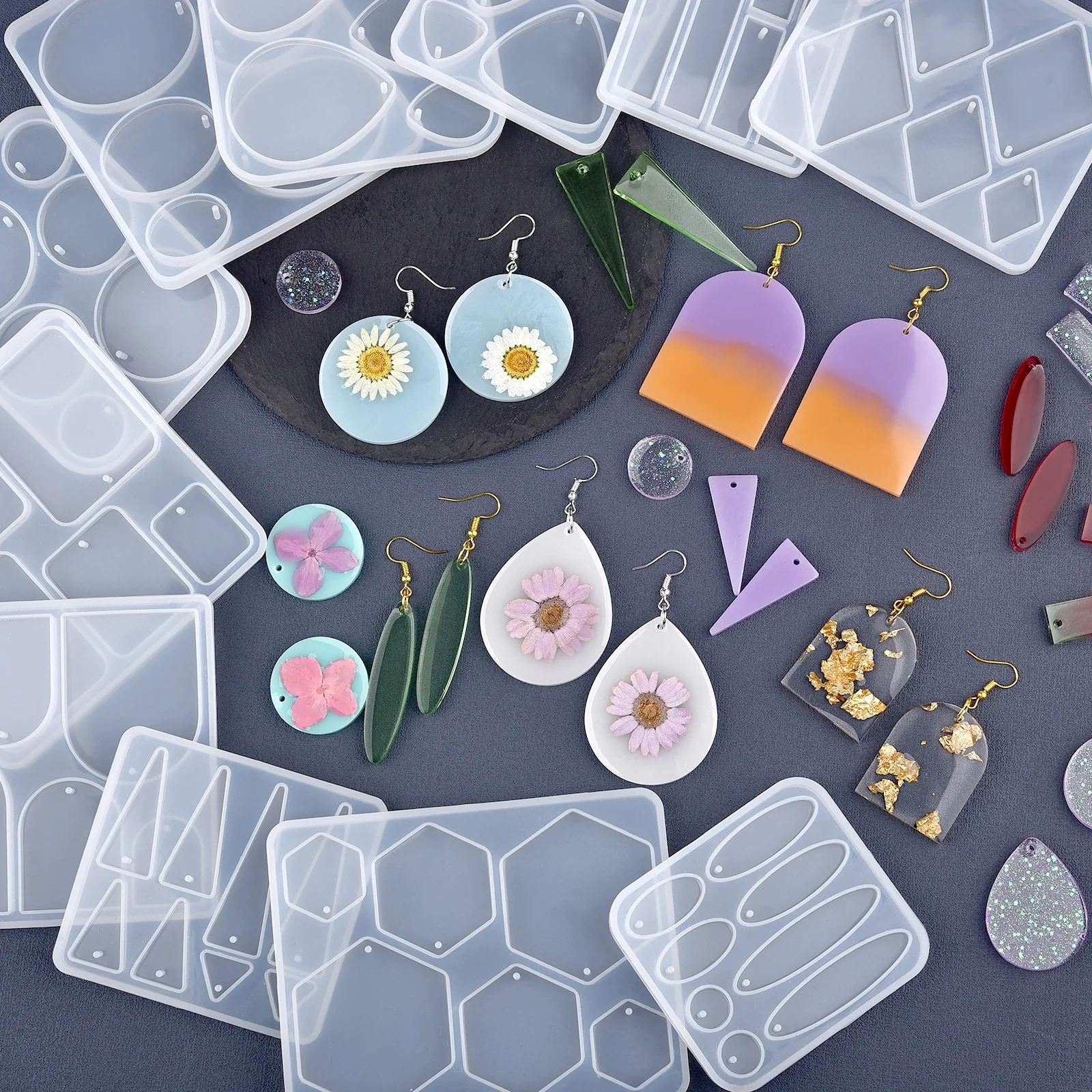 Geometry Earring Pendant Silicone Mold Epoxy Resin Jewelry Making Molds Round Square Charms Pendant Mold Creative Jewelry Craft