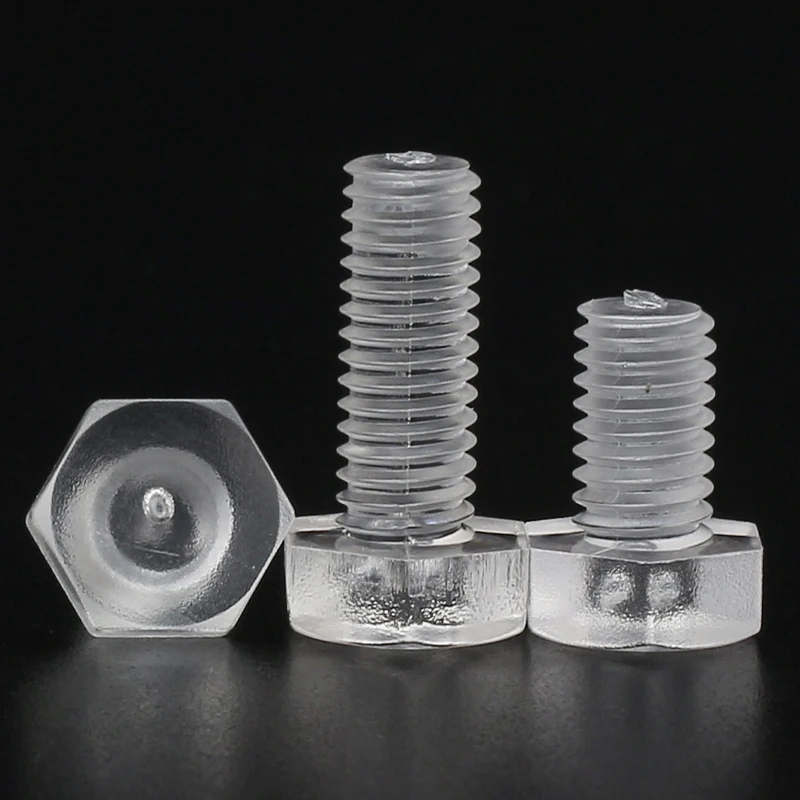 M3 M4 M5 M6 M8 M10 M12 Transparent Hex Nut PC Plastic Hexagon Head Acrylic Insulated Bolts Length 6mm/10mm/12mm/16mm/20mm~50mm