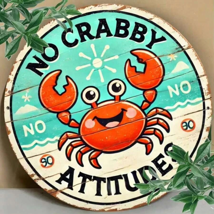 2D Flat Printing 1pc Wooden Pendant, Retro Nautical Crab Wooden Sign - 