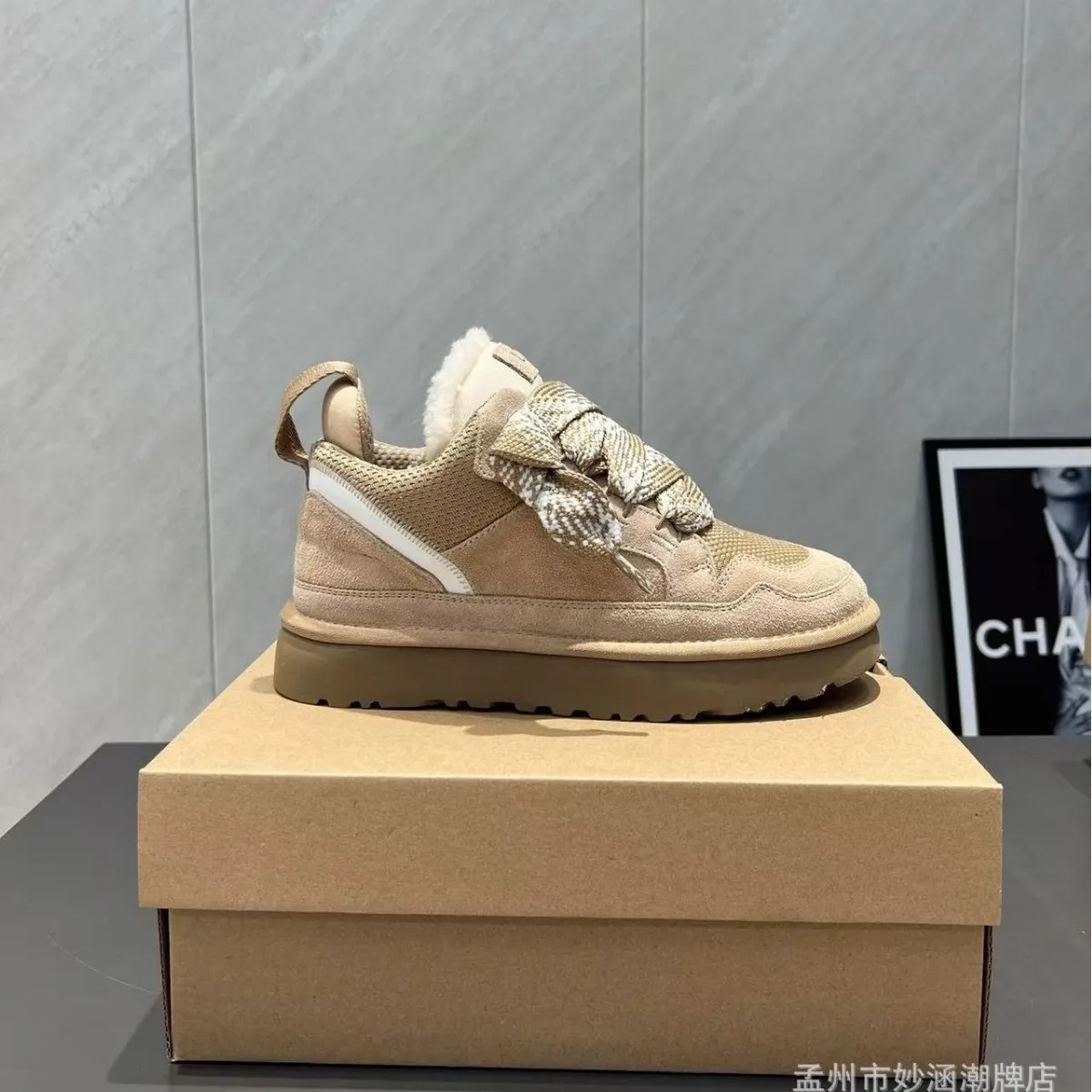 New Style Sheepskin and Leather Combined Snow Boots for Men and Women with Laces, Casual and Warm Winter Thick Cotton Shoes