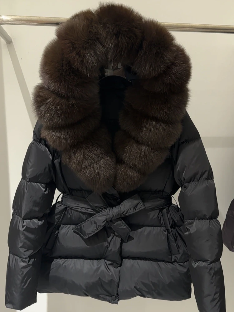 OFTBUY Chaqueta de Plumón para Mujer con Pelo, Chaqueta de Invierno con Cuello de Piel de Zorro Natural Desmontable, Abrigo Grueso con Capucha de Plumón de Pato