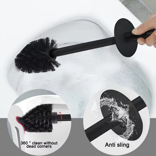 Imagen 2 del producto Soporte para escobilla de baño de pie de acero inoxidable 304, herramienta de limpieza cuadrada negra con escobilla de baño, accesorios de limpieza de inodoro