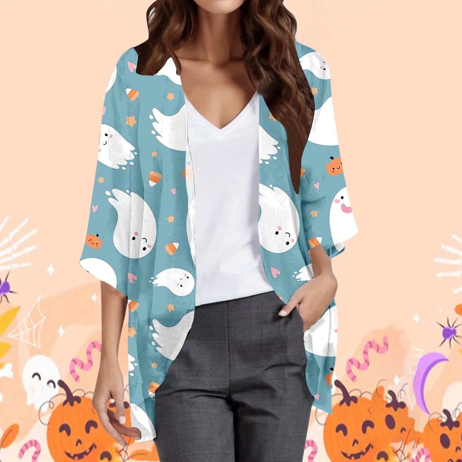 

Women's Fashionable Casual Comfort Halloween Themed Printed Cardigan Coat For Stylish And Trendy Fall Cardigans for Women