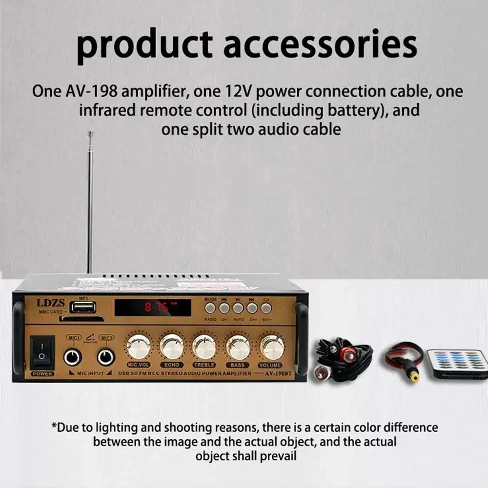 BT-198E Penguat Audio Bluetooth 35W×2/12V DC/220V Input AC/Input Mikrofon USB SD AUX/Amp Daya Saluran Ganda