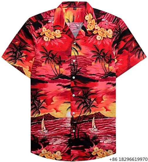 Wholesale Custom Short Sleeve Shirt Men's Regular Fit Short Sleeve Casual Beach Hawaiian Shirt Fishing Sports Shirts