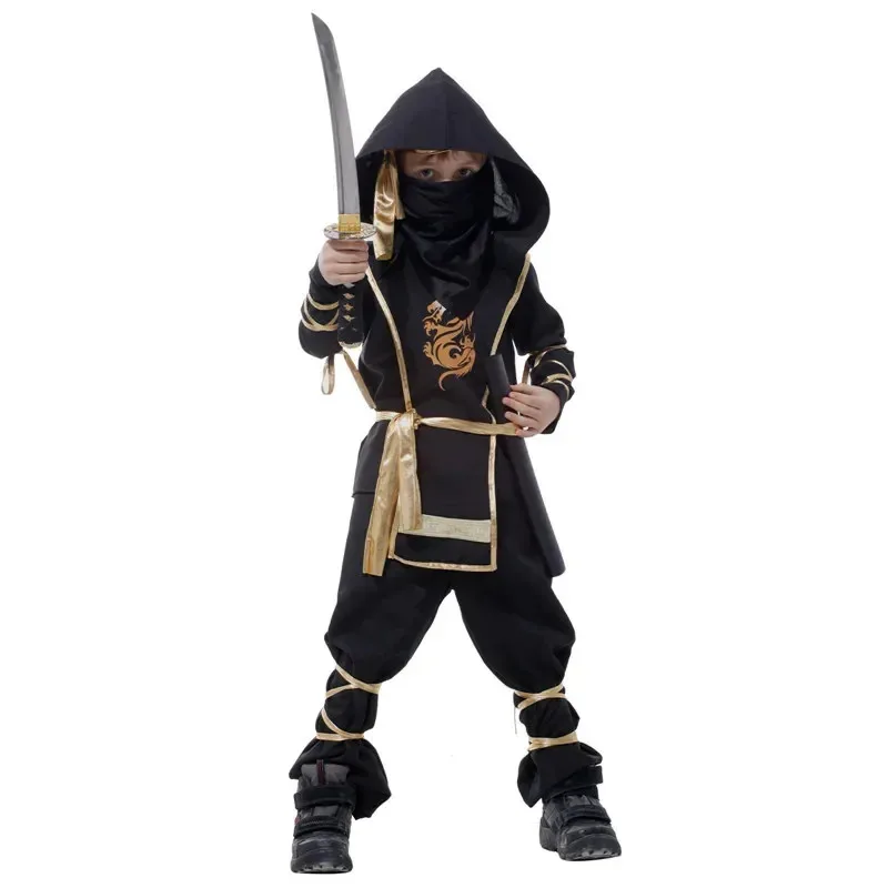 

Kids Child Black Golden Dragon Ninja Assassin Costume for Boys 4-6Y 6-8Y 8-10Y Carnival Purim Halloween Costumes