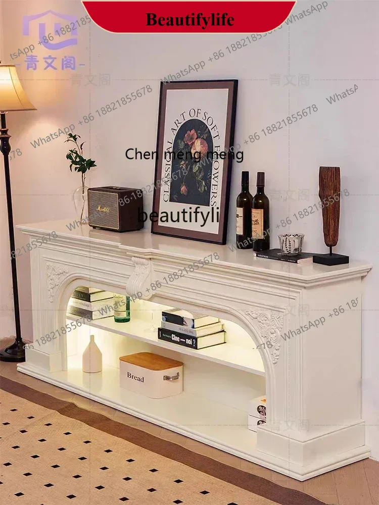 D178  H French Carved Solid Wood Fireplace TV Cabinet Simple Entrance Cabinet Living Room Light Luxury Curio Cabinet