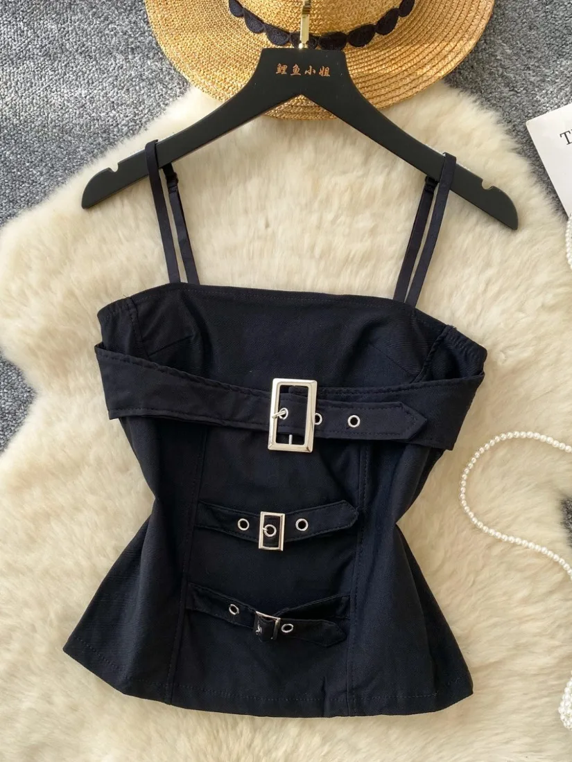 Foamlina Canotta da donna Estate Hot Girls Cinghia regolabile Fibbie senza maniche Slim Fit Cerniera posteriore Canotta corta Streetwear