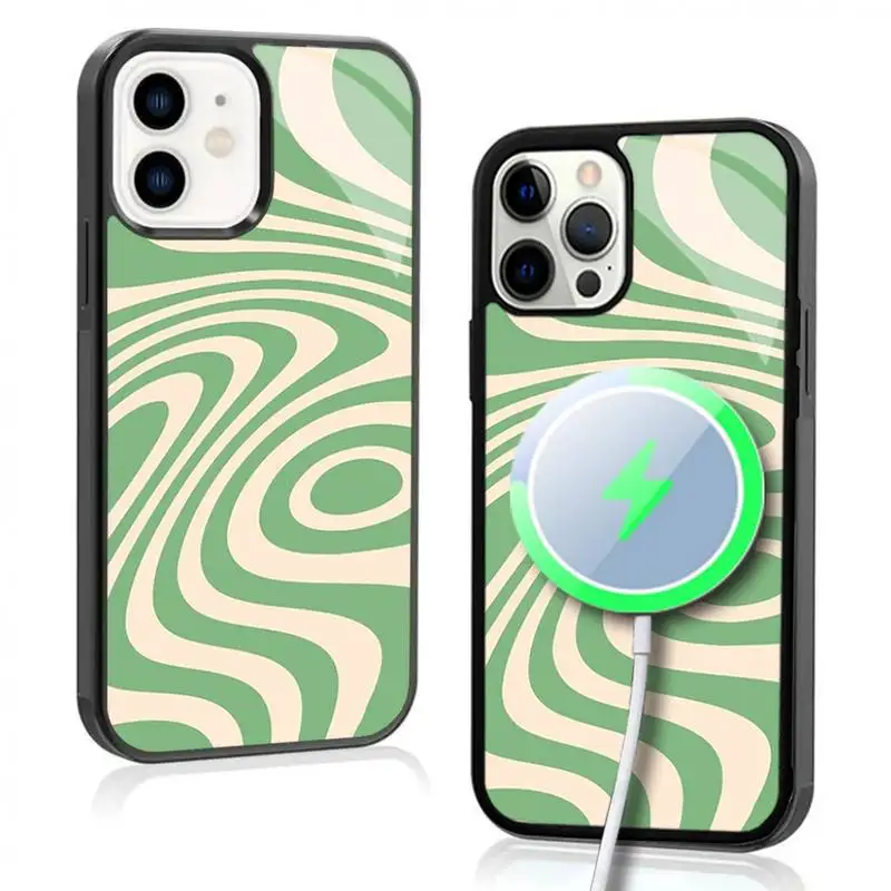 Abstract Swirl Pattern Phone Case For IPhone 11 12 13 14 15 Plus Pro Max Mirror Acrylic Cover For Magsafe Wireless Charging