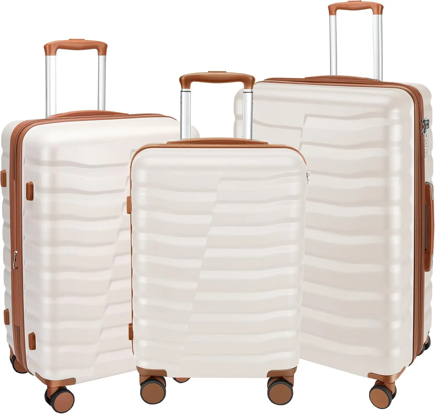 

Lightweight Spinner Luggage Set with TSA Lock, ABS+PC Hardside Suitcase for Travel, Apricot Off White (20+24+28 inch)