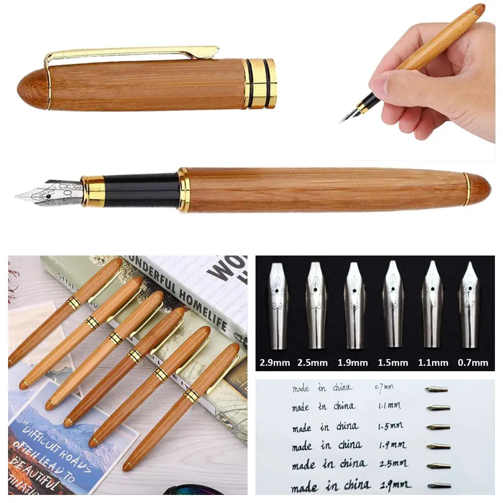 0.7mm-2.9mm Retro Fine Nib Writing Chisel-pointed Broad Stub Stationery Bamboo Fountain Pens