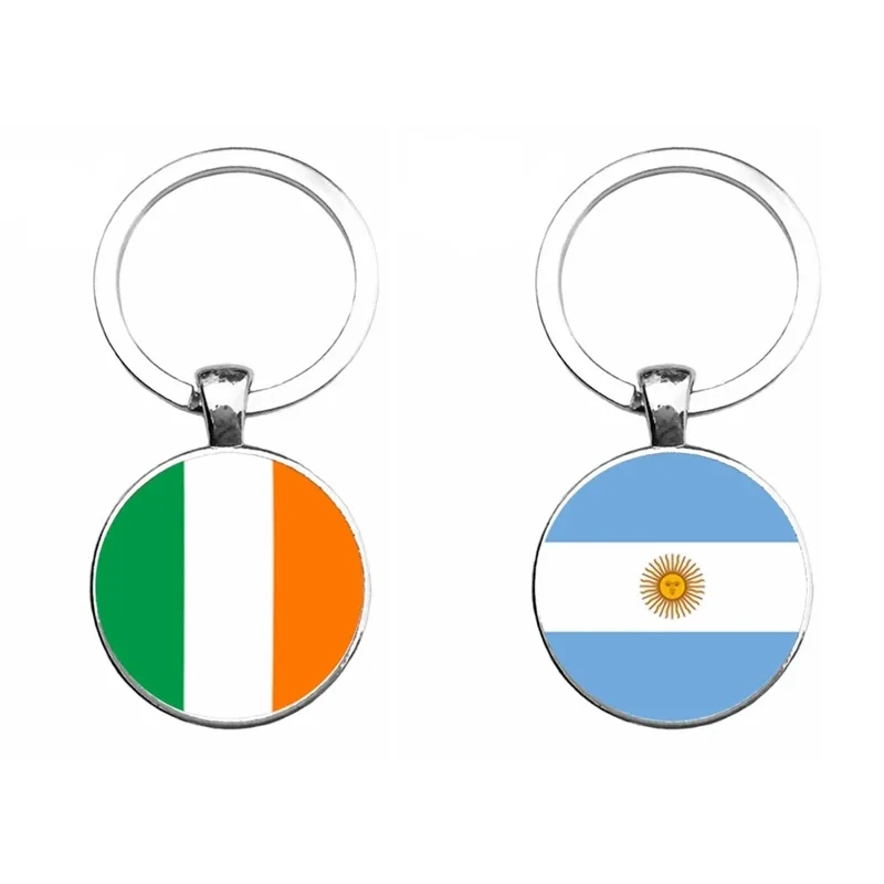 Wholesale Men Metal Key Chain Keyring Argentina Ireland Flag Dome Glass Keychain Jewelry Gifts