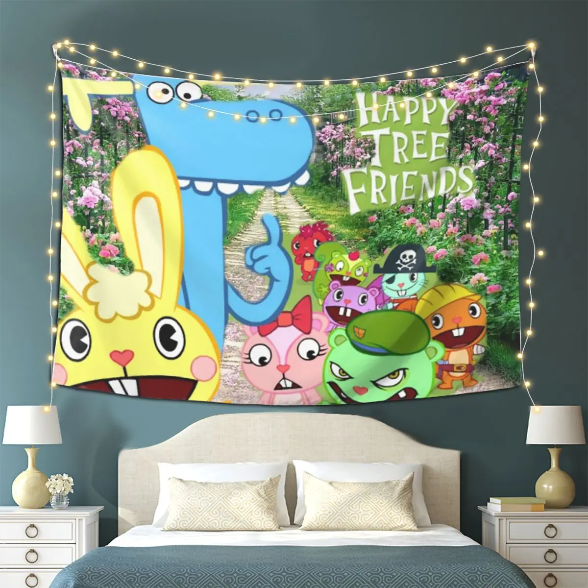 Happy Tree Friends Flippy Lumpy Cuddles Loving Family Tapestry Wall Hanging Aesthetic Home Decoration Tapestries for Dorm Room