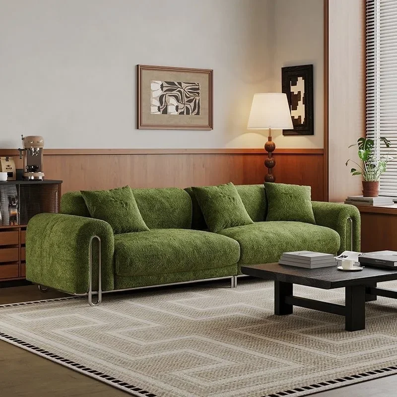 Thickened French vintage sofa inline green fabric sofa vintage style living room small apartment home