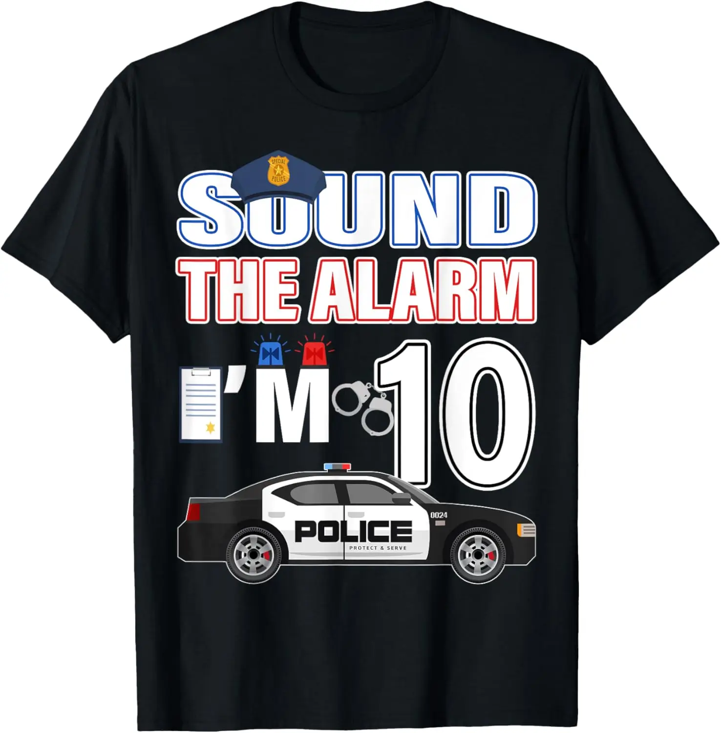 T-Shirt voiture de police pour garçon, 10 ans, 10e anniversaire, policier