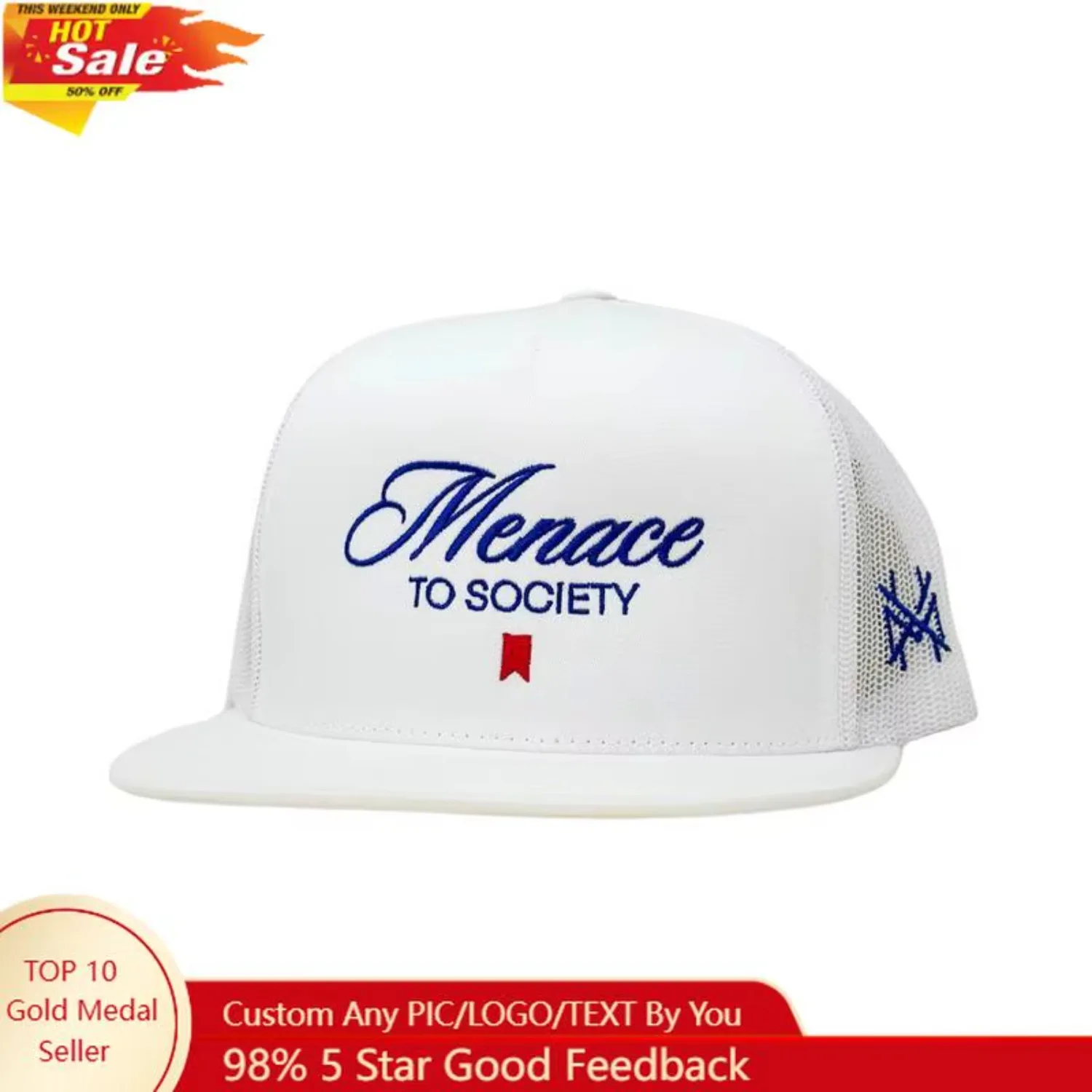 

Menace To Society Embroidered Trucker Hat Snapback Baseball Cap Fashion Dad Hats Adjustable Sunhat Outdoor Caps