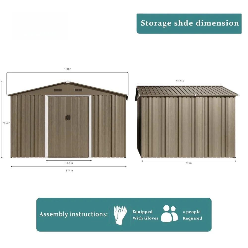 

10x8FT Waterproof Outdoor Metal Storage Shed Lockable Sliding Door Ventilated Garden Lawn Tool Storage Room, Customized