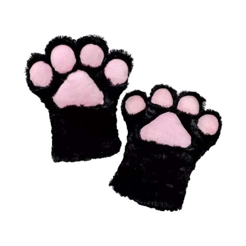 Luvas cosplay de halloween em forma de pata de gatinho com meio dedo luvas fofas para carnaval ao ar livre luvas de pelúcia para