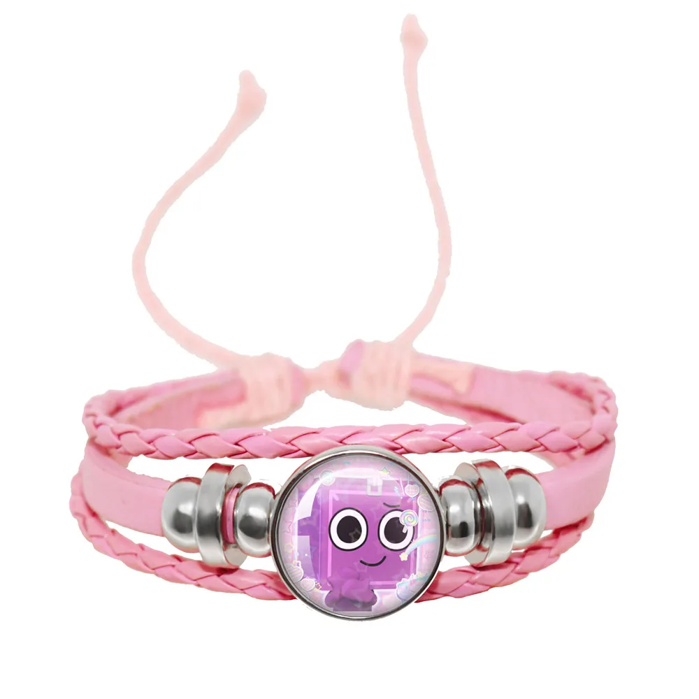 Pink Rope Leather Bracelet Horror Game Dandys World Astro Meme Kawaii Glass Cabochon Button Bracelet Accessories Jewelry Gift